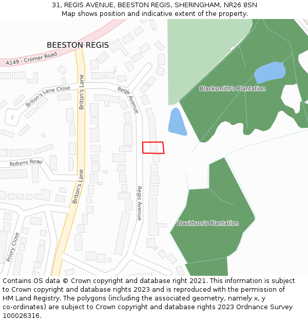 31, REGIS AVENUE, BEESTON REGIS, SHERINGHAM, NR26 8SN: Location map and indicative extent of plot