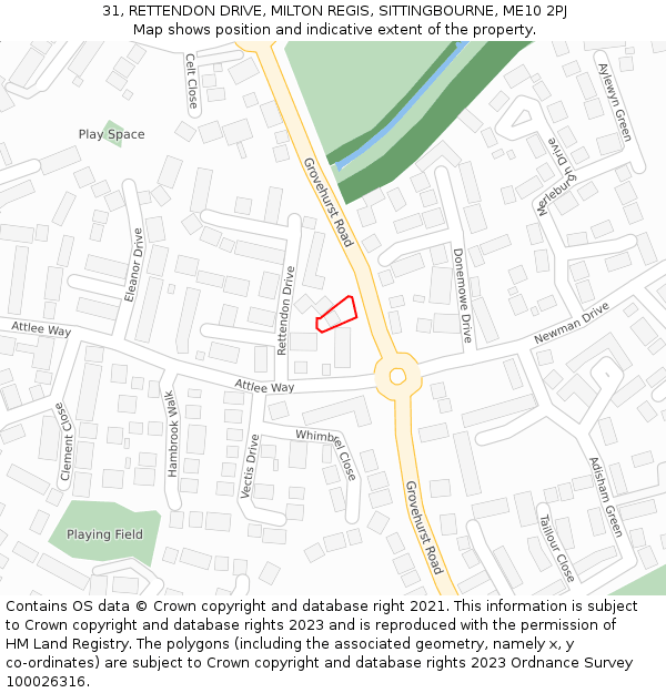 31, RETTENDON DRIVE, MILTON REGIS, SITTINGBOURNE, ME10 2PJ: Location map and indicative extent of plot