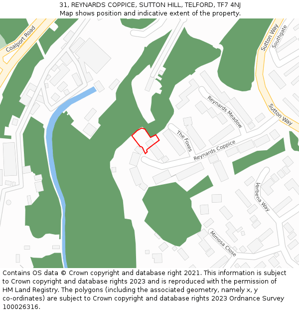 31, REYNARDS COPPICE, SUTTON HILL, TELFORD, TF7 4NJ: Location map and indicative extent of plot