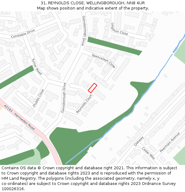 31, REYNOLDS CLOSE, WELLINGBOROUGH, NN8 4UR: Location map and indicative extent of plot