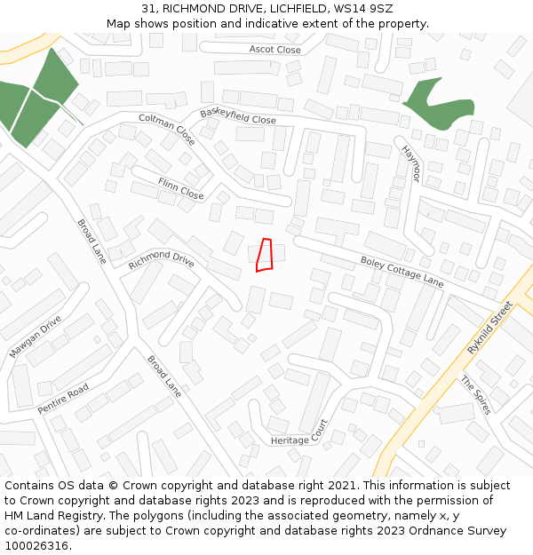 31, RICHMOND DRIVE, LICHFIELD, WS14 9SZ: Location map and indicative extent of plot