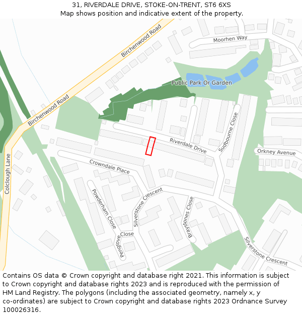 31, RIVERDALE DRIVE, STOKE-ON-TRENT, ST6 6XS: Location map and indicative extent of plot