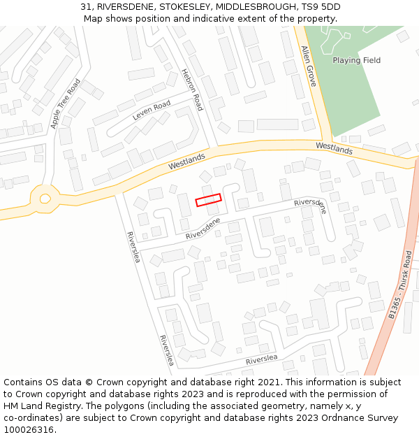 31, RIVERSDENE, STOKESLEY, MIDDLESBROUGH, TS9 5DD: Location map and indicative extent of plot