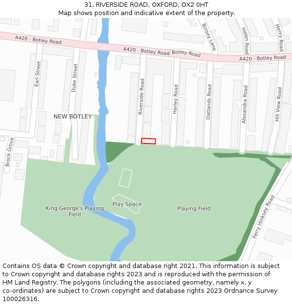 31, RIVERSIDE ROAD, OXFORD, OX2 0HT: Location map and indicative extent of plot