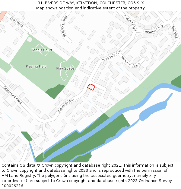31, RIVERSIDE WAY, KELVEDON, COLCHESTER, CO5 9LX: Location map and indicative extent of plot
