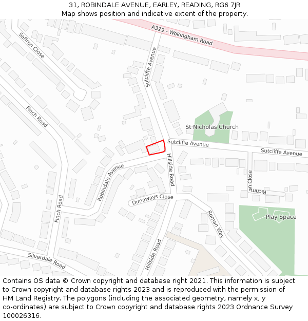 31, ROBINDALE AVENUE, EARLEY, READING, RG6 7JR: Location map and indicative extent of plot