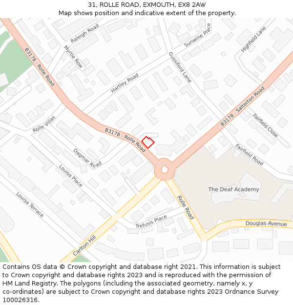 31, ROLLE ROAD, EXMOUTH, EX8 2AW: Location map and indicative extent of plot