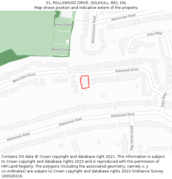 31, ROLLSWOOD DRIVE, SOLIHULL, B91 1NL: Location map and indicative extent of plot