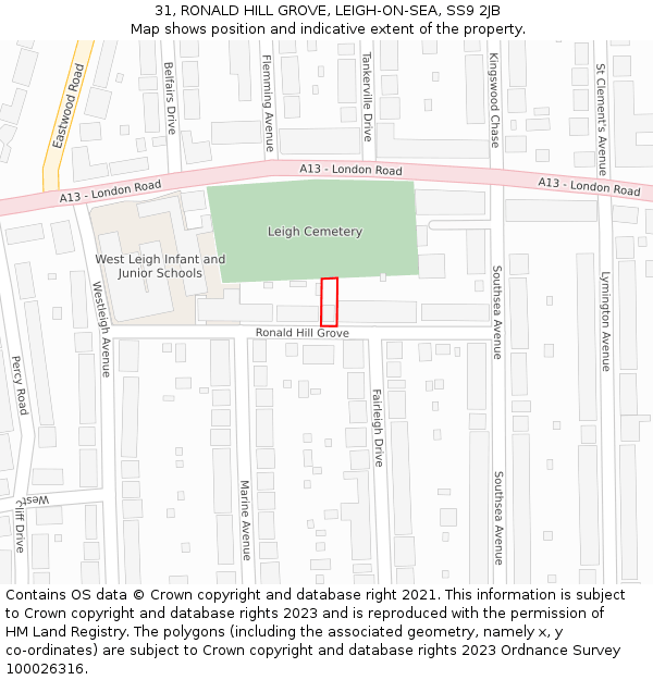 31, RONALD HILL GROVE, LEIGH-ON-SEA, SS9 2JB: Location map and indicative extent of plot