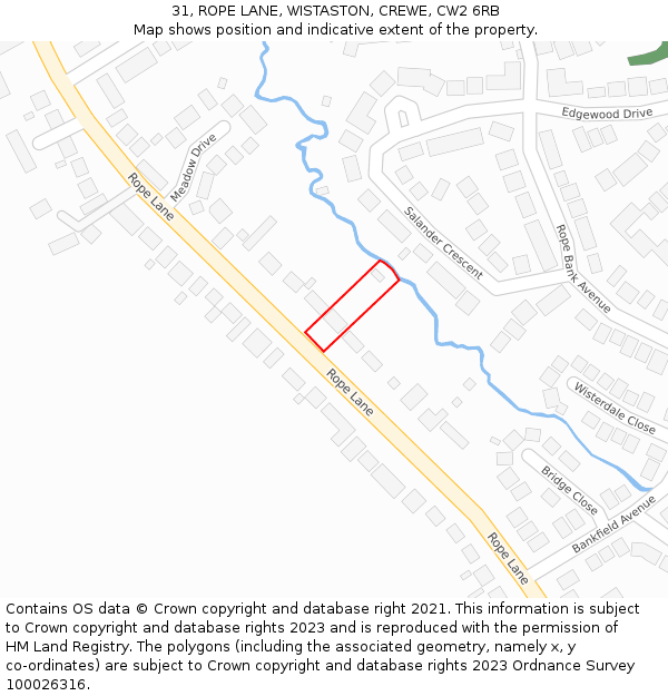 31, ROPE LANE, WISTASTON, CREWE, CW2 6RB: Location map and indicative extent of plot