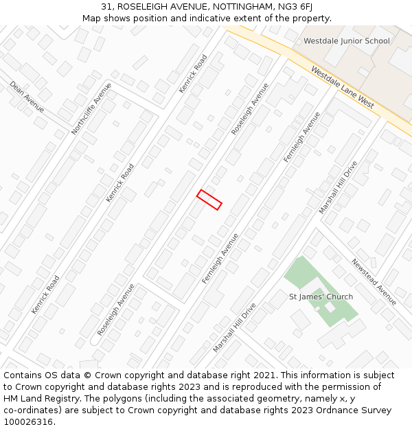 31, ROSELEIGH AVENUE, NOTTINGHAM, NG3 6FJ: Location map and indicative extent of plot