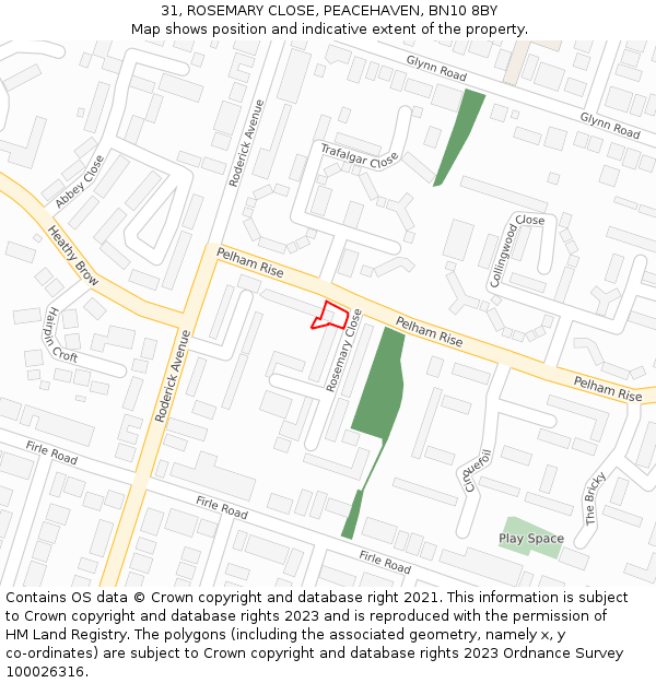 31, ROSEMARY CLOSE, PEACEHAVEN, BN10 8BY: Location map and indicative extent of plot