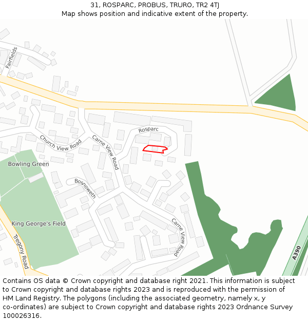 31, ROSPARC, PROBUS, TRURO, TR2 4TJ: Location map and indicative extent of plot