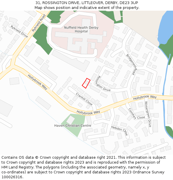 31, ROSSINGTON DRIVE, LITTLEOVER, DERBY, DE23 3UP: Location map and indicative extent of plot