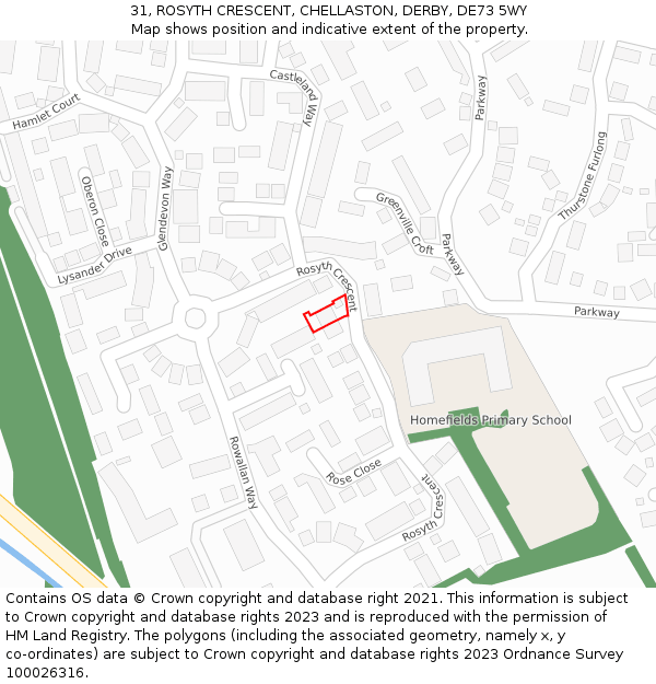 31, ROSYTH CRESCENT, CHELLASTON, DERBY, DE73 5WY: Location map and indicative extent of plot