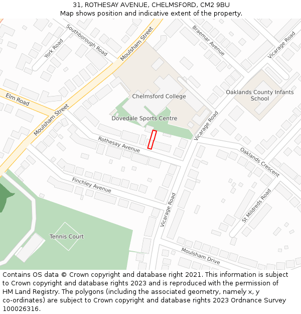 31, ROTHESAY AVENUE, CHELMSFORD, CM2 9BU: Location map and indicative extent of plot