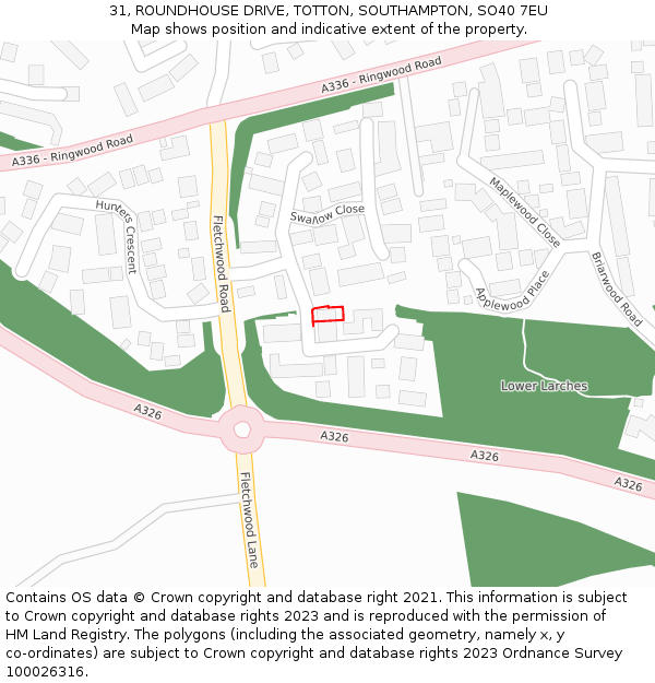 31, ROUNDHOUSE DRIVE, TOTTON, SOUTHAMPTON, SO40 7EU: Location map and indicative extent of plot