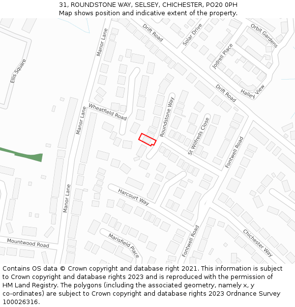 31, ROUNDSTONE WAY, SELSEY, CHICHESTER, PO20 0PH: Location map and indicative extent of plot