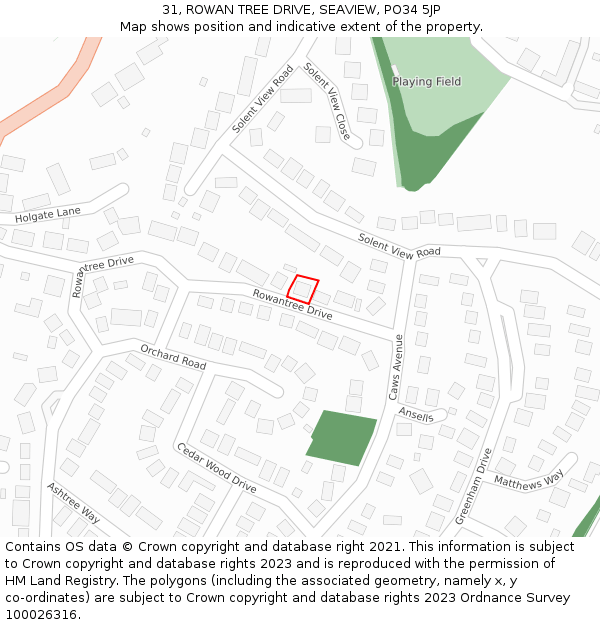 31, ROWAN TREE DRIVE, SEAVIEW, PO34 5JP: Location map and indicative extent of plot