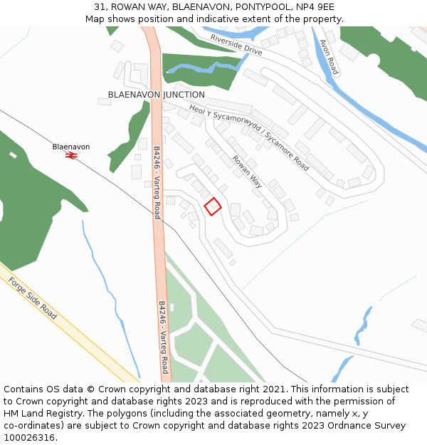 31, ROWAN WAY, BLAENAVON, PONTYPOOL, NP4 9EE: Location map and indicative extent of plot