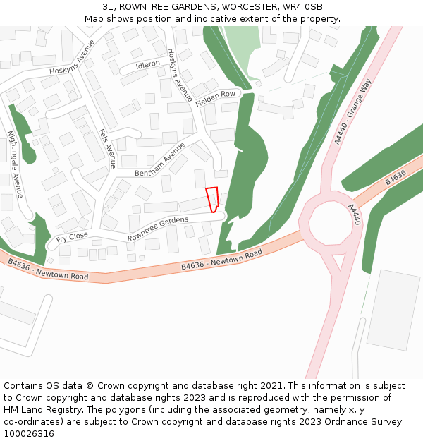 31, ROWNTREE GARDENS, WORCESTER, WR4 0SB: Location map and indicative extent of plot