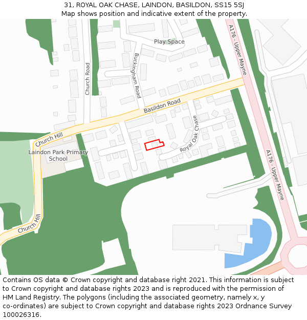 31, ROYAL OAK CHASE, LAINDON, BASILDON, SS15 5SJ: Location map and indicative extent of plot