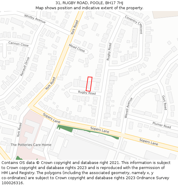 31, RUGBY ROAD, POOLE, BH17 7HJ: Location map and indicative extent of plot