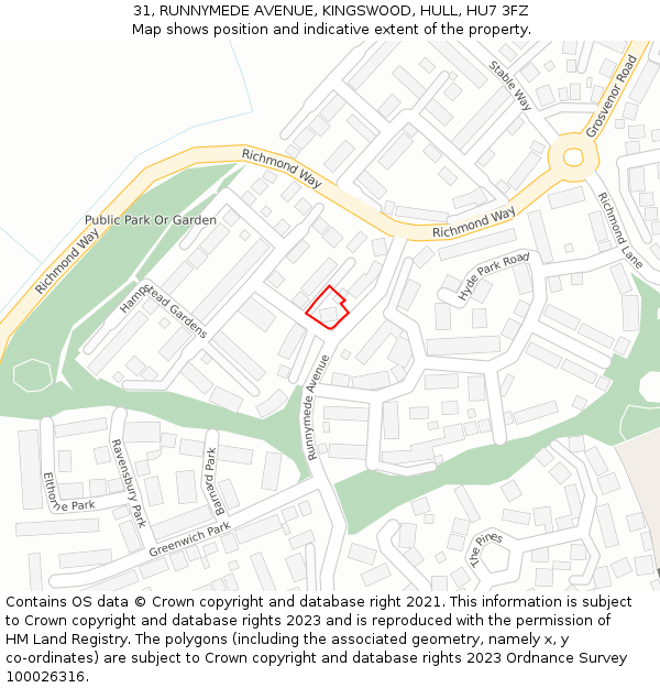 31, RUNNYMEDE AVENUE, KINGSWOOD, HULL, HU7 3FZ: Location map and indicative extent of plot