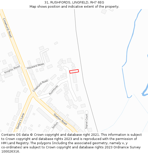 31, RUSHFORDS, LINGFIELD, RH7 6EG: Location map and indicative extent of plot