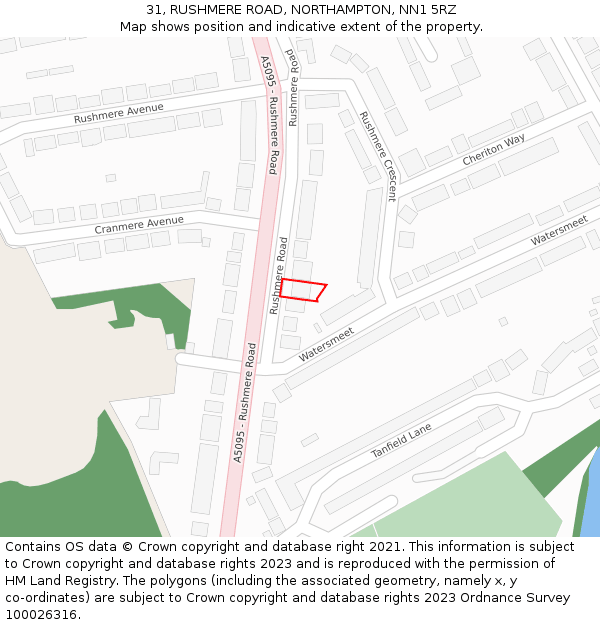 31, RUSHMERE ROAD, NORTHAMPTON, NN1 5RZ: Location map and indicative extent of plot