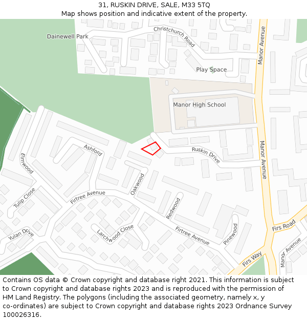 31, RUSKIN DRIVE, SALE, M33 5TQ: Location map and indicative extent of plot