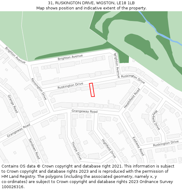 31, RUSKINGTON DRIVE, WIGSTON, LE18 1LB: Location map and indicative extent of plot