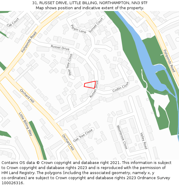 31, RUSSET DRIVE, LITTLE BILLING, NORTHAMPTON, NN3 9TF: Location map and indicative extent of plot