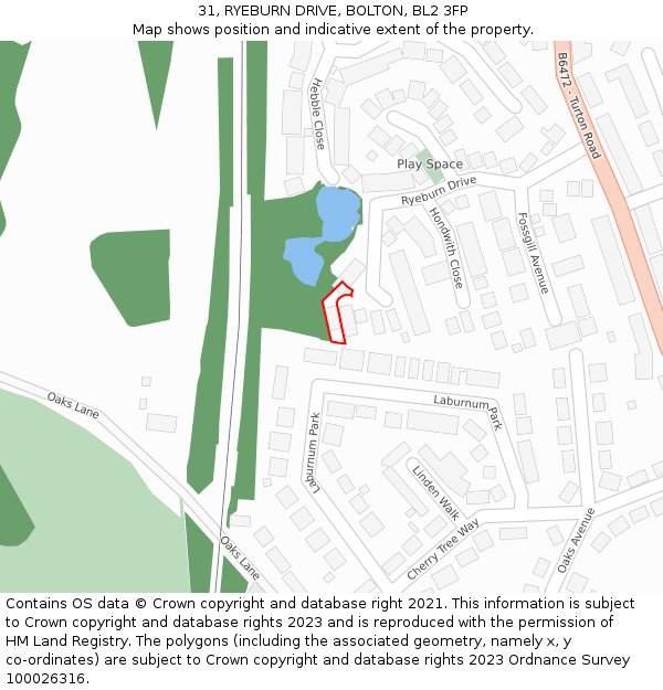 31, RYEBURN DRIVE, BOLTON, BL2 3FP: Location map and indicative extent of plot