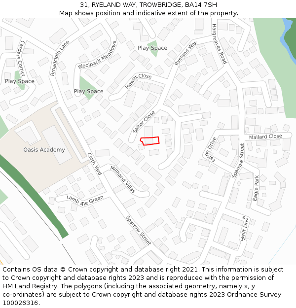 31, RYELAND WAY, TROWBRIDGE, BA14 7SH: Location map and indicative extent of plot