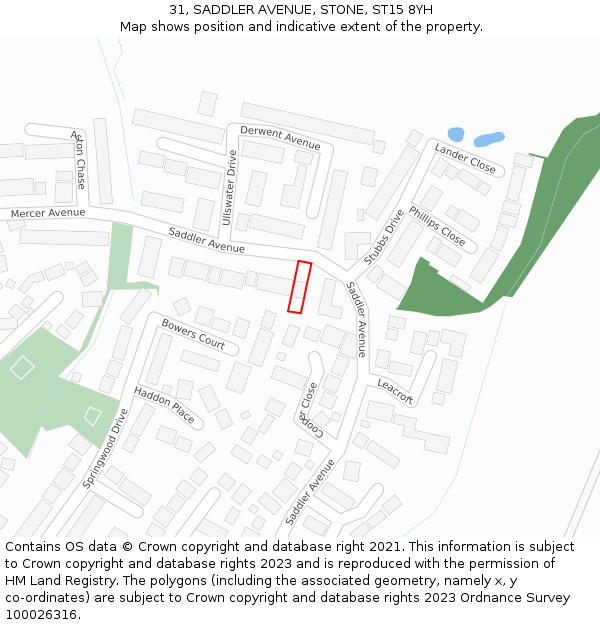 31, SADDLER AVENUE, STONE, ST15 8YH: Location map and indicative extent of plot