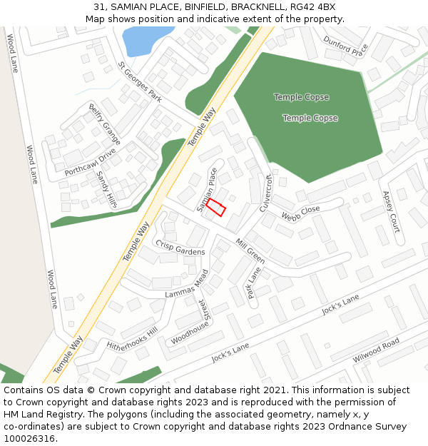 31, SAMIAN PLACE, BINFIELD, BRACKNELL, RG42 4BX: Location map and indicative extent of plot