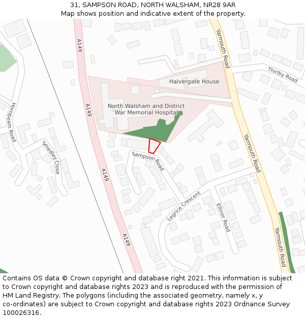 31, SAMPSON ROAD, NORTH WALSHAM, NR28 9AR: Location map and indicative extent of plot
