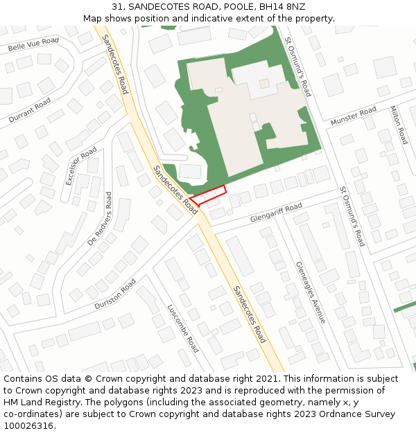 31, SANDECOTES ROAD, POOLE, BH14 8NZ: Location map and indicative extent of plot