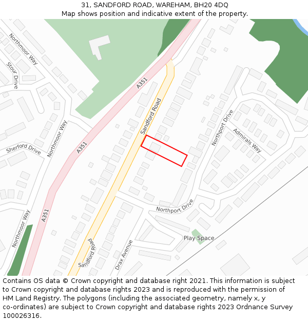 31, SANDFORD ROAD, WAREHAM, BH20 4DQ: Location map and indicative extent of plot