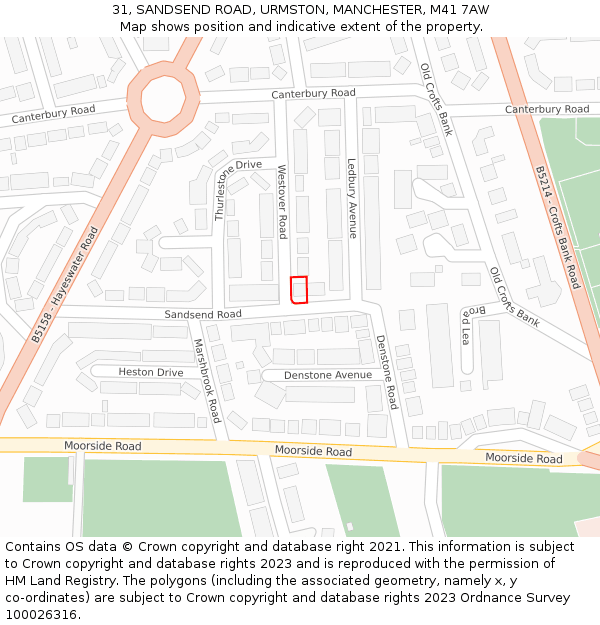 31, SANDSEND ROAD, URMSTON, MANCHESTER, M41 7AW: Location map and indicative extent of plot