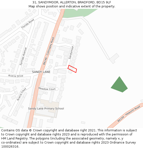 31, SANDYMOOR, ALLERTON, BRADFORD, BD15 9LF: Location map and indicative extent of plot