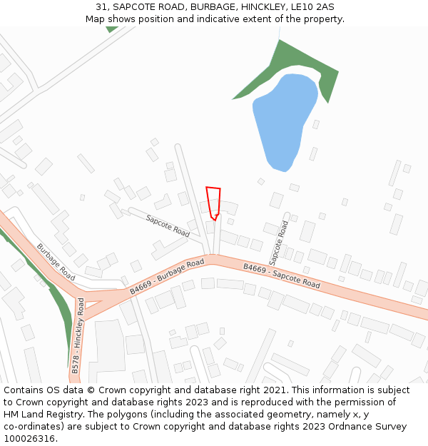 31, SAPCOTE ROAD, BURBAGE, HINCKLEY, LE10 2AS: Location map and indicative extent of plot