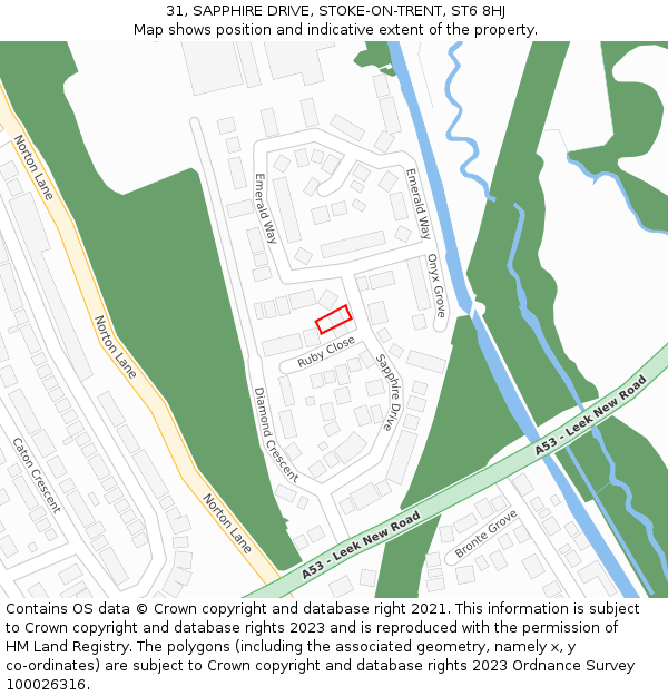 31, SAPPHIRE DRIVE, STOKE-ON-TRENT, ST6 8HJ: Location map and indicative extent of plot