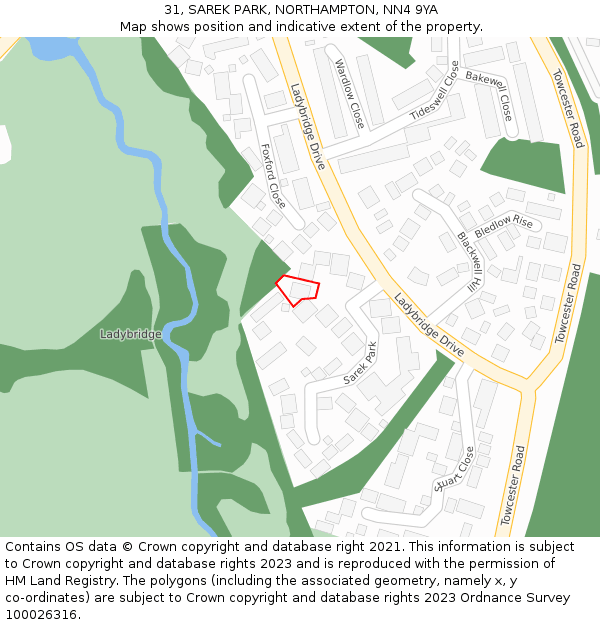 31, SAREK PARK, NORTHAMPTON, NN4 9YA: Location map and indicative extent of plot