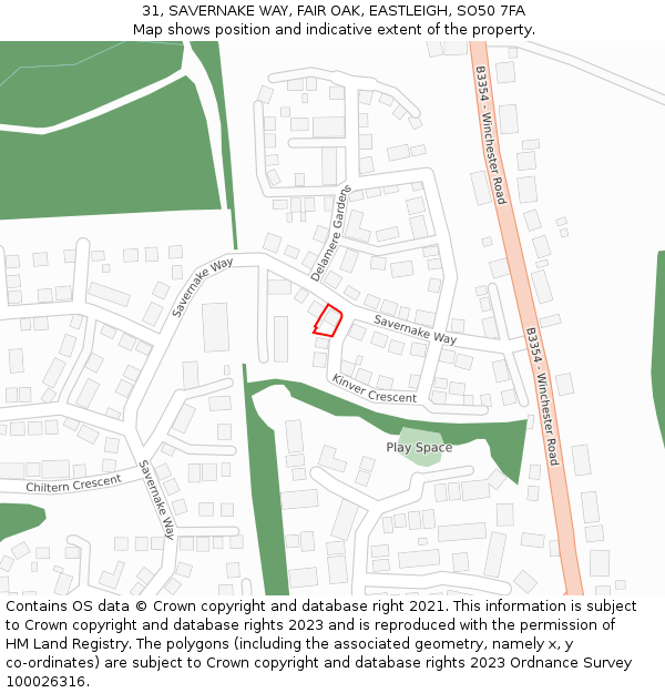 31, SAVERNAKE WAY, FAIR OAK, EASTLEIGH, SO50 7FA: Location map and indicative extent of plot