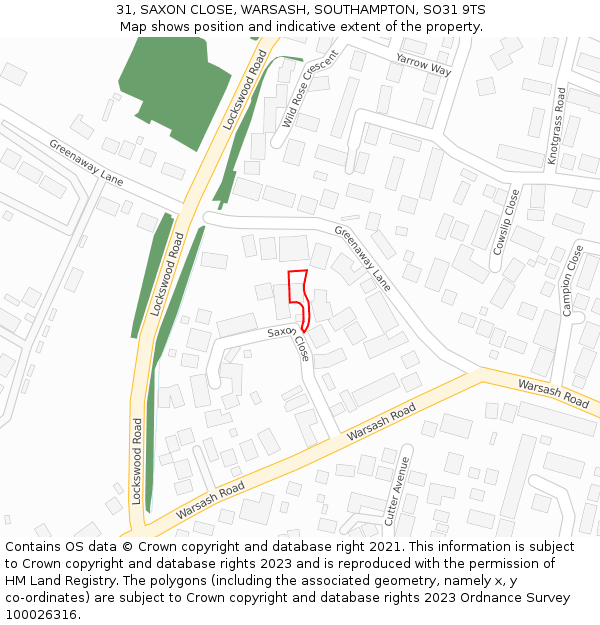 31, SAXON CLOSE, WARSASH, SOUTHAMPTON, SO31 9TS: Location map and indicative extent of plot