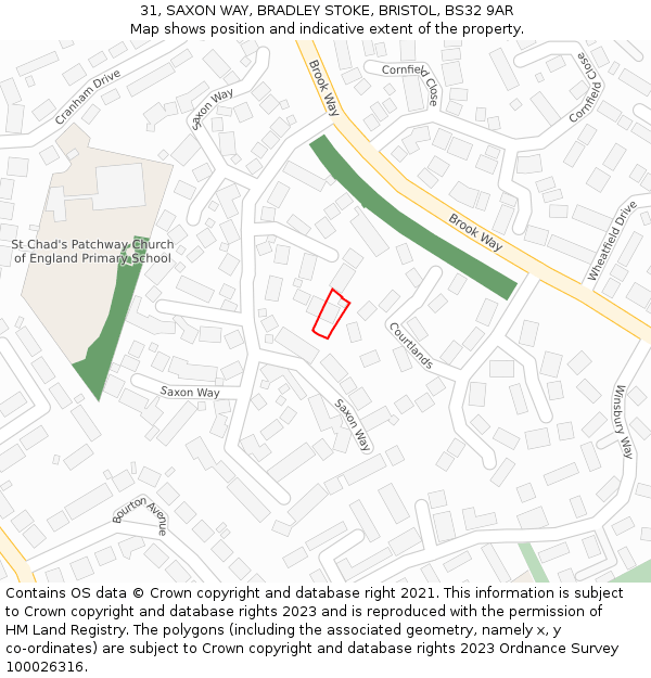 31, SAXON WAY, BRADLEY STOKE, BRISTOL, BS32 9AR: Location map and indicative extent of plot