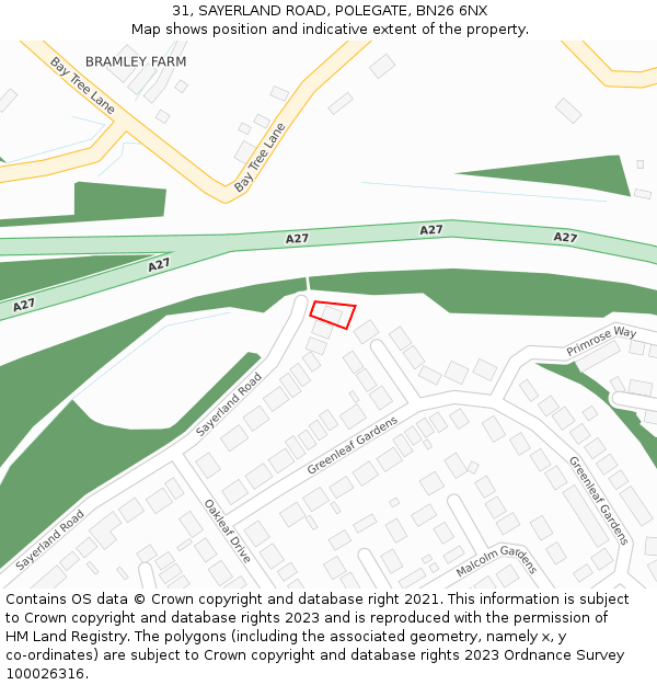 31, SAYERLAND ROAD, POLEGATE, BN26 6NX: Location map and indicative extent of plot