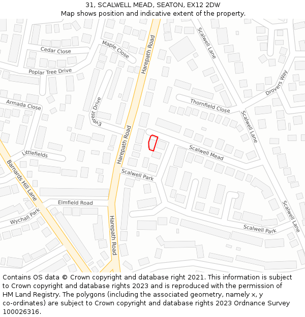 31, SCALWELL MEAD, SEATON, EX12 2DW: Location map and indicative extent of plot